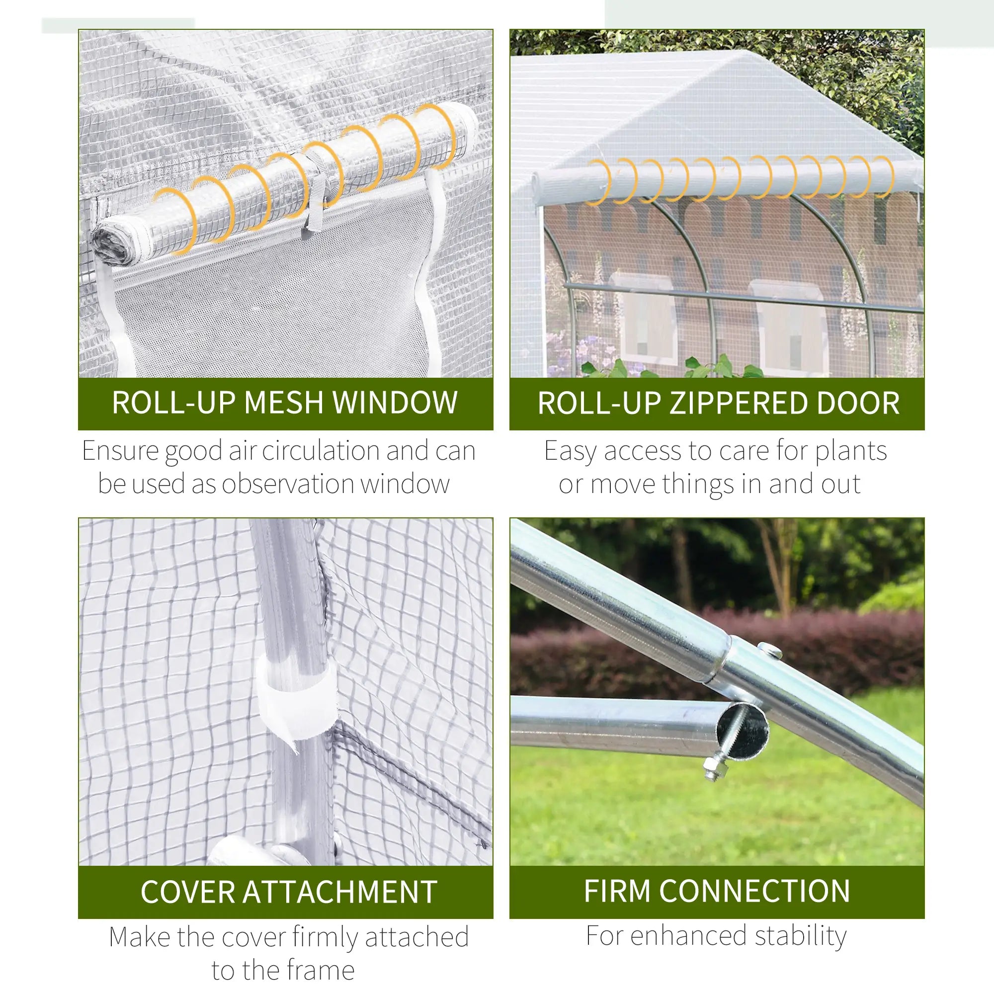 11 x 10 " Large Walk-In Tunnel Greenhouse – Portable Garden Hot House with Galvanized Steel Frame, 6 Mesh Windows, & Zippered Roll-Up Door – White Multi Market World Inc.