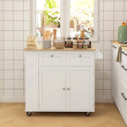 Kitchen Island with Power Outlet and Drop Leaf, Rolling Kitchen Cart with 2 Drawers and Adjustable Shelves, White Multi Market World Inc.