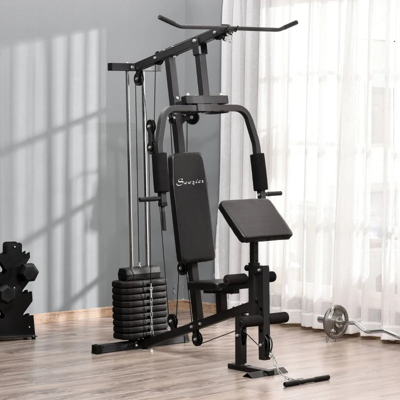 Multifunction Home Power Exercise Gym System Weight Training Exercise Workout Station Fitness Strength Machine for Whole Body Training Black 4.7