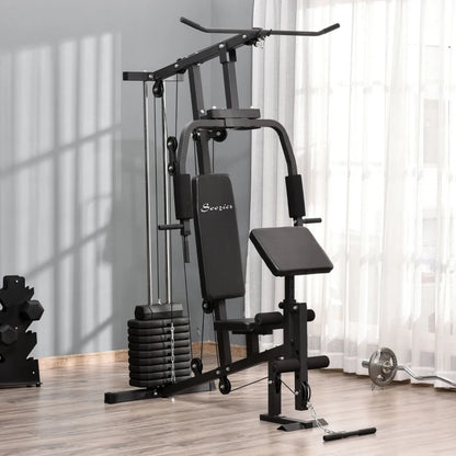 Multifunction Home Power Exercise Gym System Weight Training Exercise Workout Station Fitness Strength Machine for Whole Body Training Black 4.7