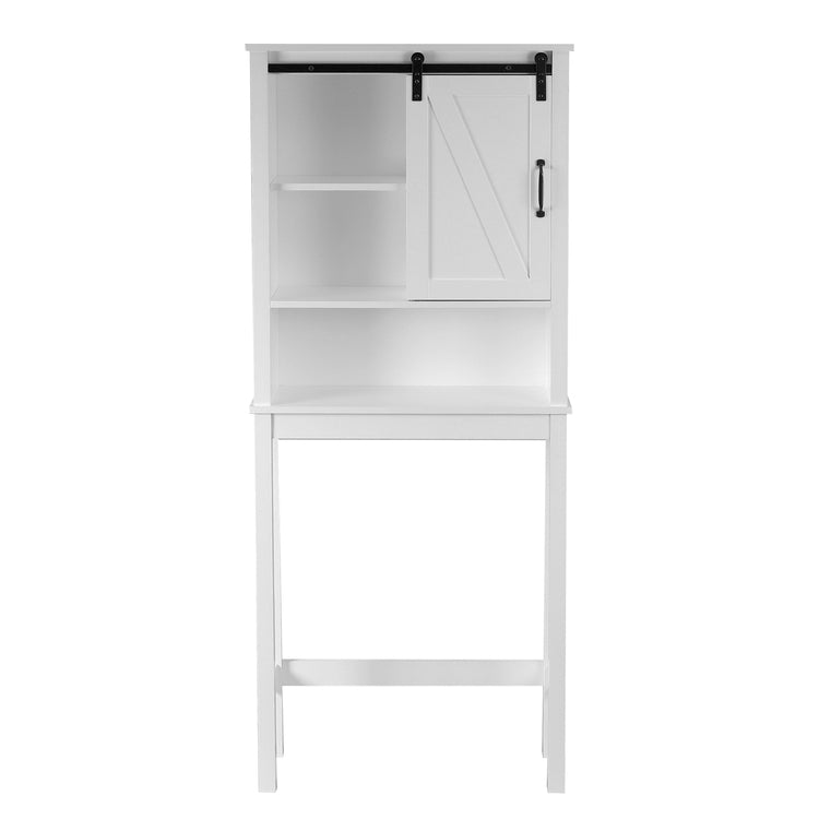 66.93" H Farmhouse White Over-The-Toilet Storage Cabinet with Sliding Barn Door Multi Market World Inc.