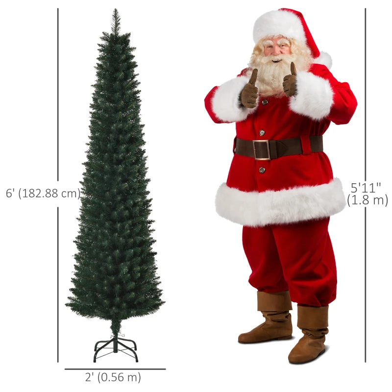 6FT Artificial Christmas Tree Xmas Pencil Tree Holiday Home Indoor Decoration with Foldable Black Stand for Party, Green