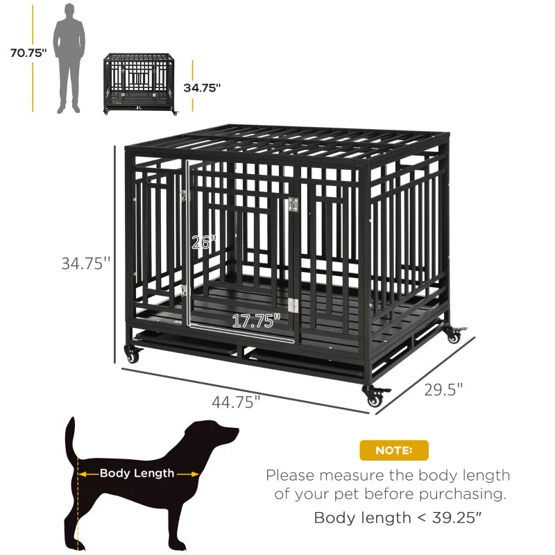 45" Heavy Duty Steel Dog Crate Kennel Pet Cage with Wheels for Convenient Access Anti-Pinching Floor, Black Multi Market World Inc.