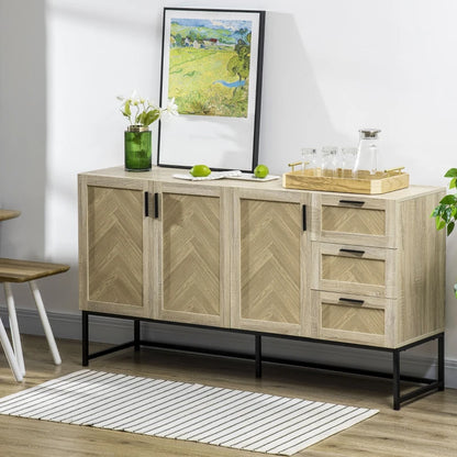 Buffet Cabinet, Kitchen Sideboard with Storage Cabinets, Drawers and Adjustable Shelves, Oak