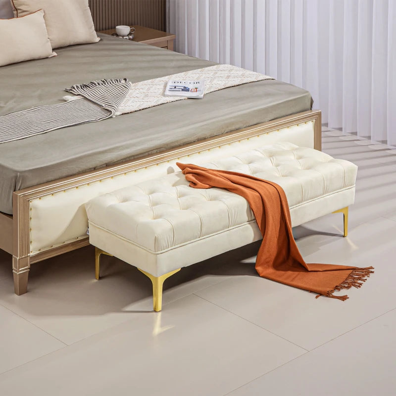 End of Bed Bench, Upholstered Bench, Entryway Shoe Bench with Button Tufted for Living Room, Bedroom, Cream White Multi Market World Inc.
