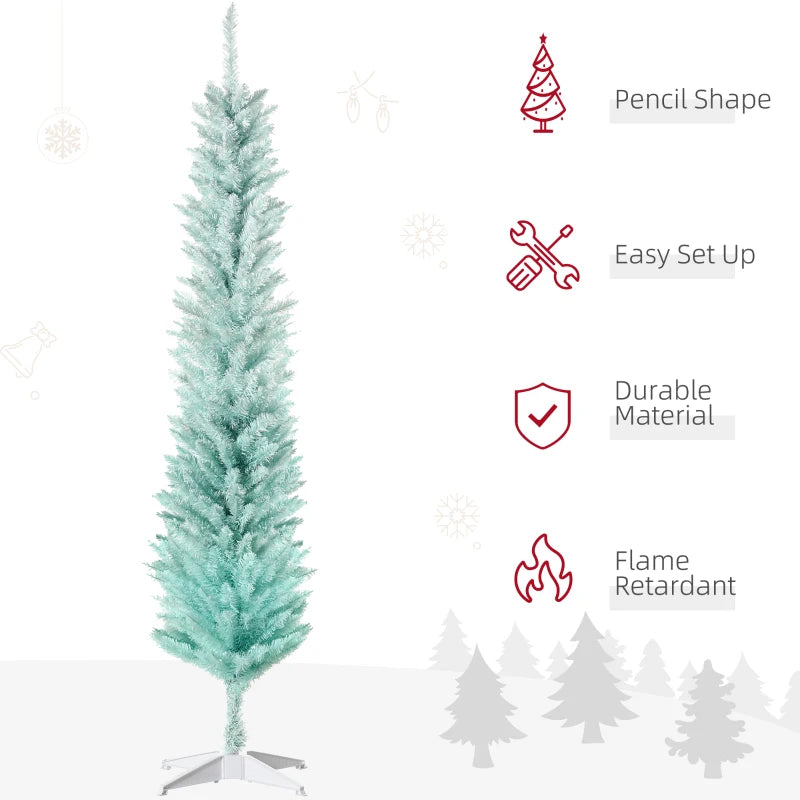 6ft Pencil Christmas Trees, Skinny Artificial Christmas Tree for Xmas Holiday Decor, Gradient Blue