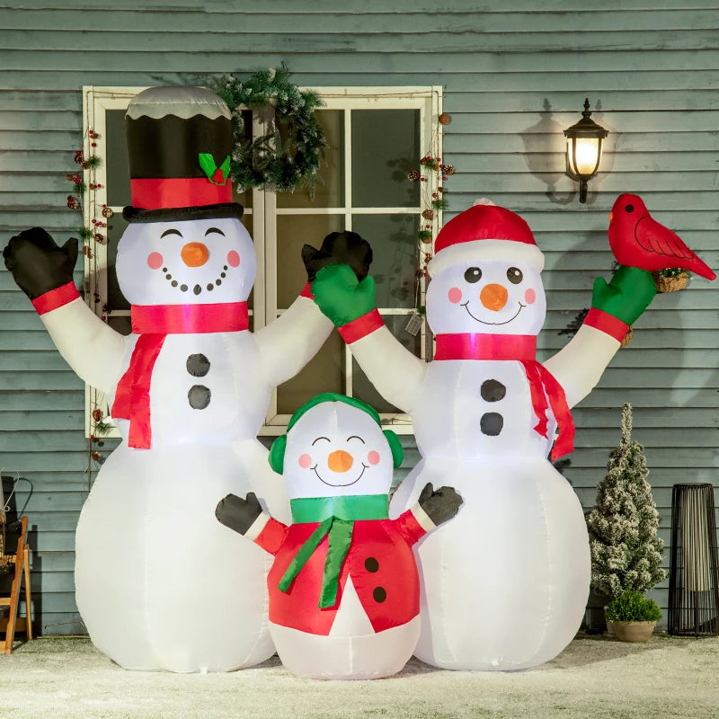 8ft Inflatable Christmas Snowman Family with A Red Bird, Blow-Up Outdoor LED Yard Display for Lawn Garden Party Multi Market World Inc.