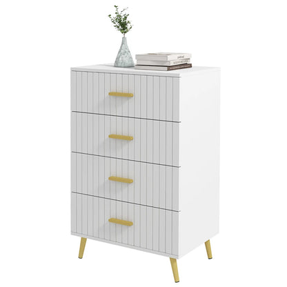 Drawer Cabinet, Drawer Chest for Bedroom, Chest of Drawers with Aluminium Legs and Gold Handles, White