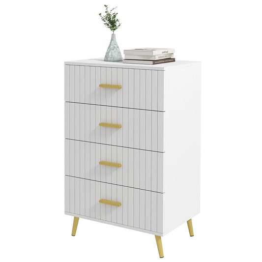 Drawer Cabinet, Drawer Chest for Bedroom, Chest of Drawers with Aluminium Legs and Gold Handles, White